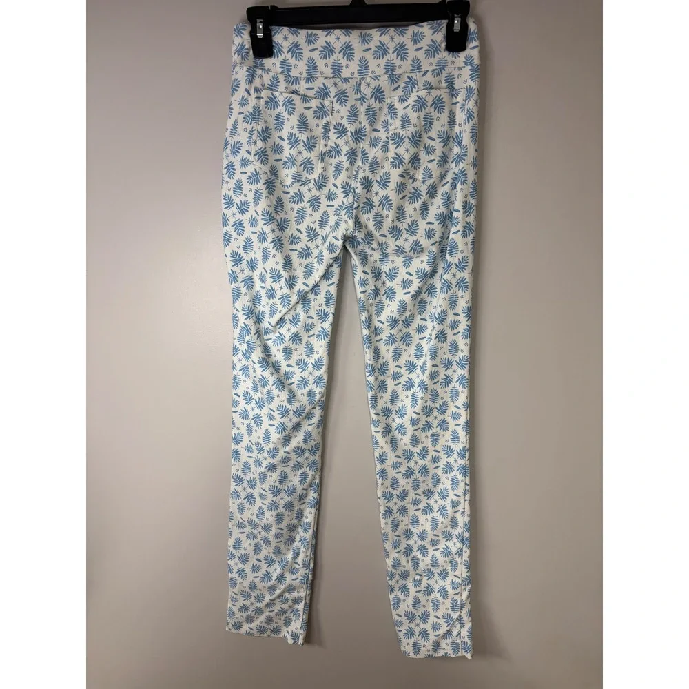 J McLaughlin Women's Size 0 Tall Leggings Blue Leaf‎ Print Stretch Casual Pants